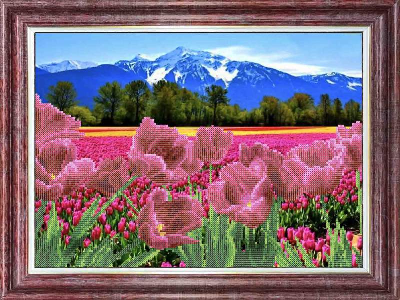 Тюльпаны у гор - Основа на габардине для вышивки бисером и крестом